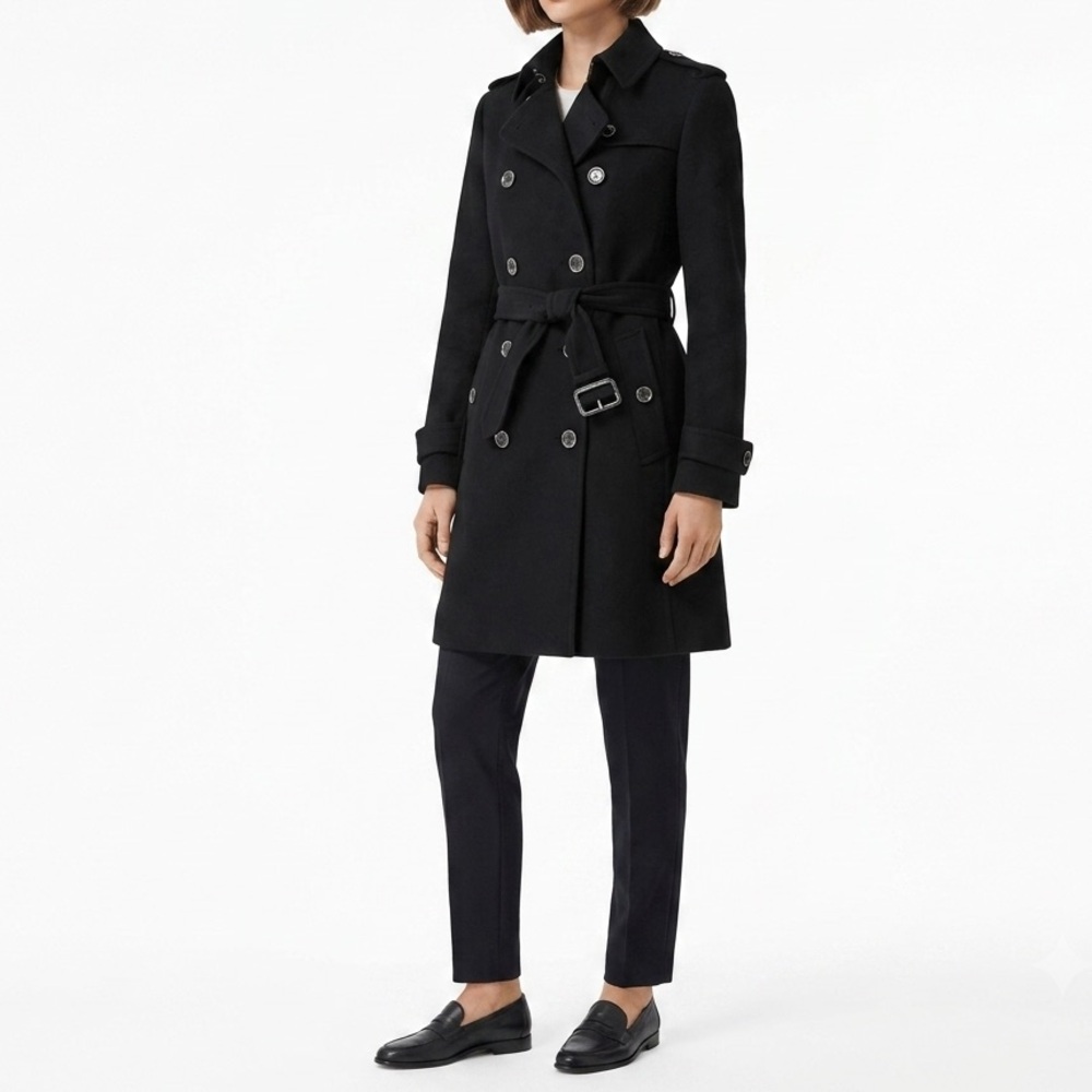 BURBERRY BRIT Luxury Wool Black Cashmere Trench Coat Jacket Structural Carcoat